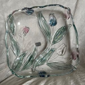 Mikasa spring tulip etched crystal serving dish